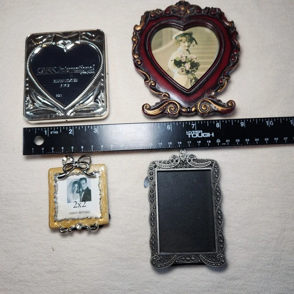 Set of 4 small photo frames Carr Frames metal rhinestone Silverplate Enamel